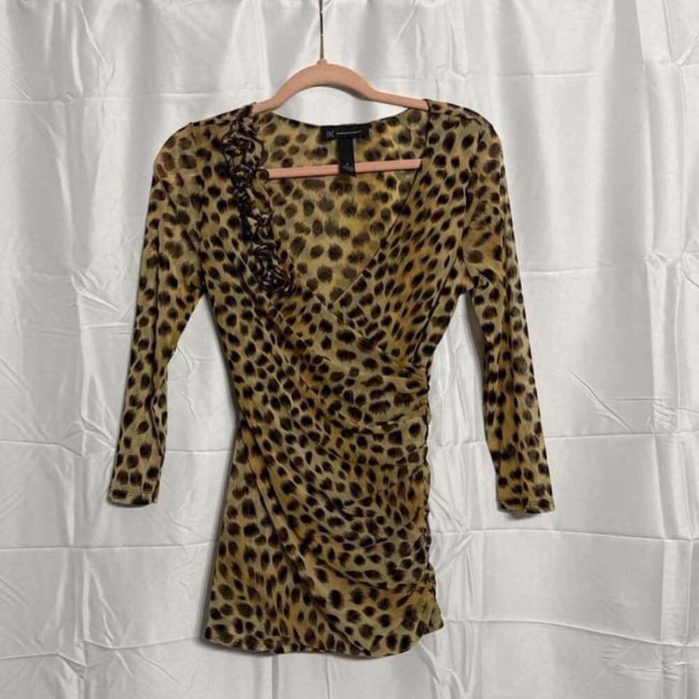 INC International Concepts Leopard Print Ruched Long Sleeve Top